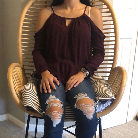 Maroon cold shoulder top - Picture 3 of 5